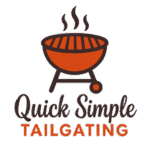 Logo featuring a red charcoal grill with steam lines above it and the text "Quick Simple Tailgating" below in brown and orange letters.