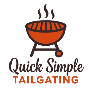 Logo featuring a red charcoal grill with steam lines above it and the text "Quick Simple Tailgating" below in brown and orange letters.