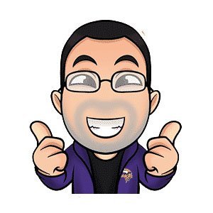 Cartoon avatar of a smiling man with glasses, short hair, and a beard, wearing a purple jacket and giving two thumbs up.